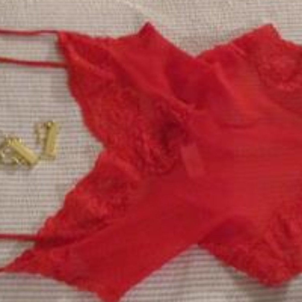 💥SOLD💥VS RED LACE NET BACKLESS THONG BODY SUIT - Picture 8 of 9